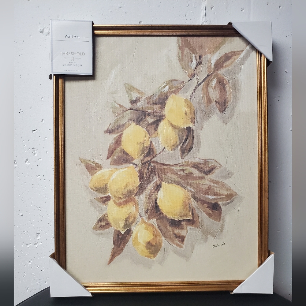 Threshold Gold Frame Lemon Branch Wall Art - Yellow & Brown